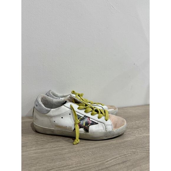 Golden Goose Super-Star Sneakers with Blush Suede and Floral Star White EU 36 - Picture 4 of 7